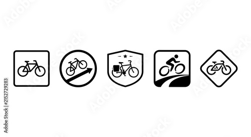 Bicycle Icons Set, Cycling Symbols Collection, Transportation Graphics, Sport and Leisure Vector Art