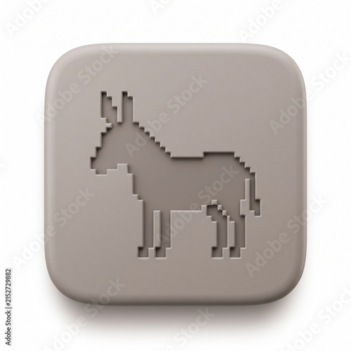 Premium 3D Matte Clay Pixel Donkey Icon on Rounded Square