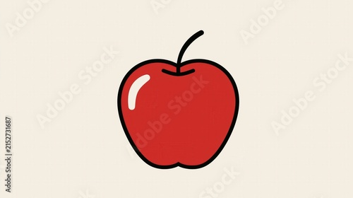 Minimalist flat vector illustration of a single red apple with bold outlines. A clean graphic element ideal for food-related designs and healthy lifestyle themes.