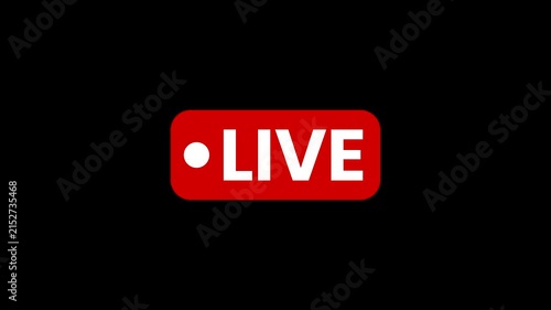 Animated live badge with smooth text reveal and red broadcast indicator on black background