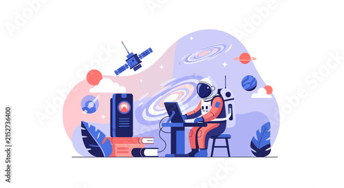 Astronaut Exploring Space with Futuristic Technology and Planets