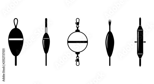 Bild auf Leinwand Fishing Floats Vector Icons Set, Bobbers for Angling Equipment, Buoyancy Devices
