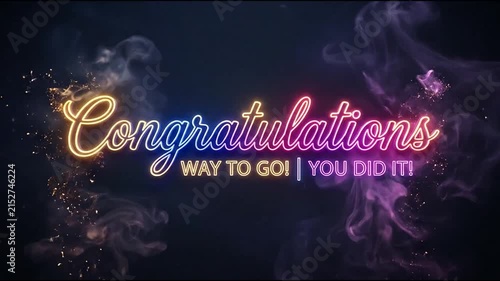 Modern neon script congratulations glowing sign.