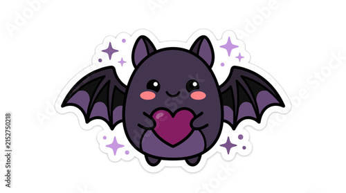 Cute cartoon bat holding heart isolated
