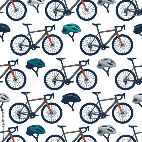 Seamless pattern with bicycles and helmets for cycling enthusiasts. EPS Editable. Vector Illustrations.