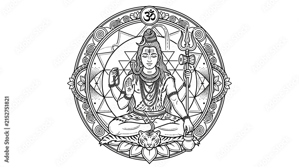 Obraz premium Meditating Deity with Sacred Geometry Mandala