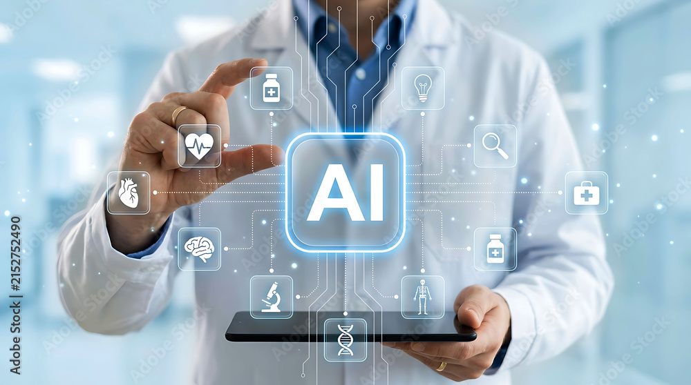 Fototapeta premium Doctor using artificial intelligence AI healthcare medical technology concept