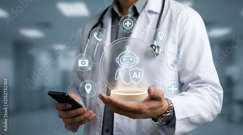 Doctor using ai robot technology for digital medical healthcare system