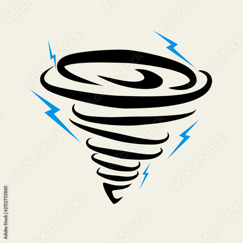 Tornado Cyclone Icon with Blue Lightning Storm Graphic