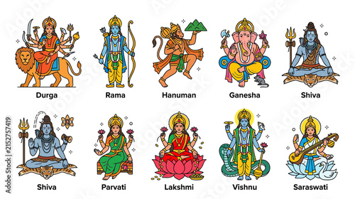 Foto Collection of Hindu Deities Vector Illustrations