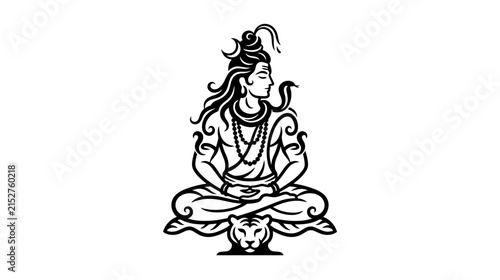 Bild auf Leinwand Meditating figure with snake and tiger motif, isolated