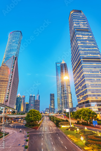 Modern urban architecture, road traffic, and urban scenery in Lujiazui, Pudong, Shanghai, China