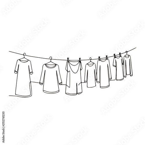Clothes Hanging on Clothesline Continuous Line Drawing