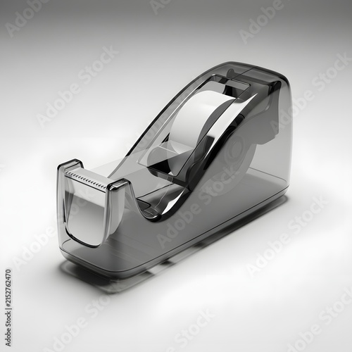 A sleek and modern transparent tape dispenser with a metallic finish and a clear body.