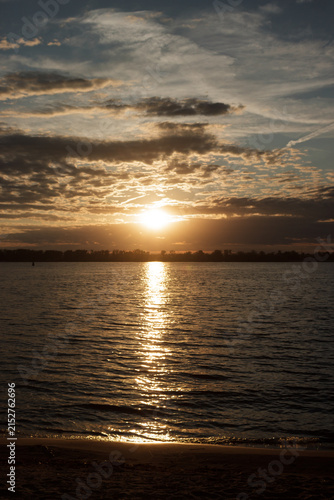 Sunset over the river Volga. Samara, Russia.