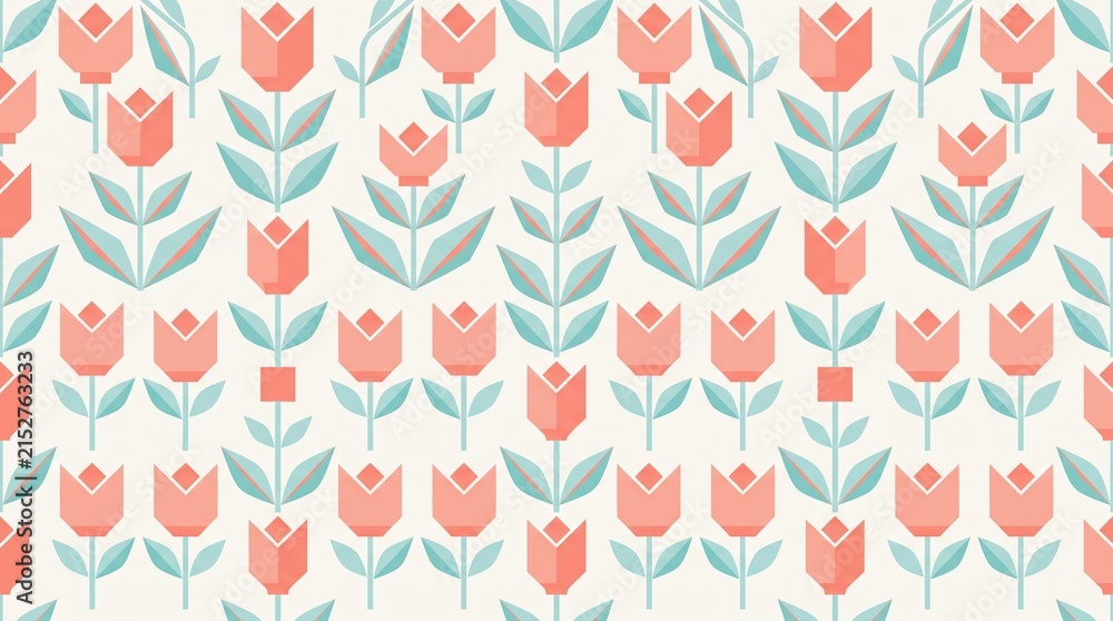 Geometric Pink Tulip Seamless Floral Pattern Background