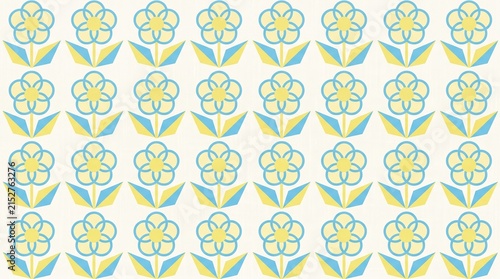 Retro Minimalist Yellow and Blue Floral Pattern