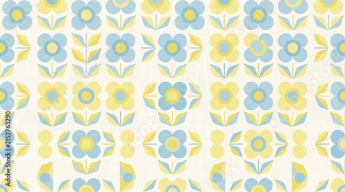 Vintage Blue and Yellow Geometric Floral Pattern