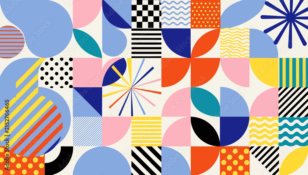 Obraz premium Abstract Geometric Pattern, Bright Colors, Bauhaus Style, Modern Design