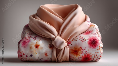 A close up view of a fabric featuring a vibrant floral pattern and a beautifully draped soft texture conveying a sense of refined elegance and luxury