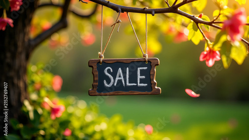 春の花に囲まれたSALE看板のお買い得フェア背景