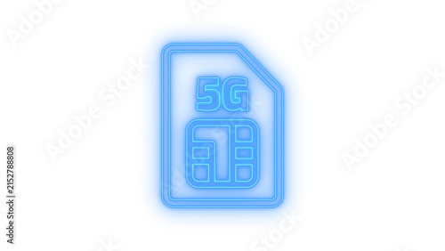 Colorful neon 5g sim card icon representing high speed mobile internet and wireless cellular network technology isolated on transparent background for web designs