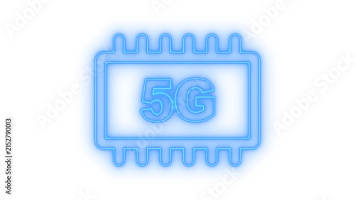 Bild auf Leinwand Colorful neon icon representing a high speed five g network microchip processor