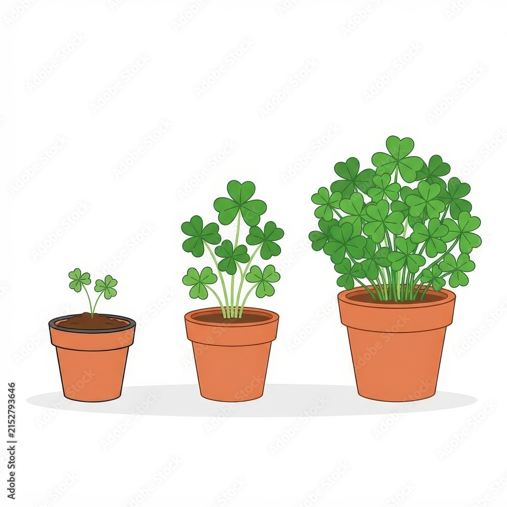 Fototapeta premium Clover plant growth stages in pots