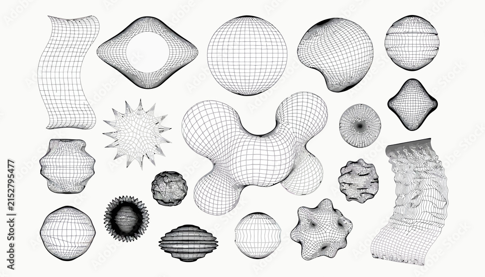 Naklejka premium Abstract 3D Wireframe Shapes Collection