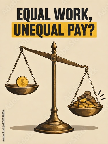 Economic inequality and unequal pay concept with balance scale and coins representing wage disparity