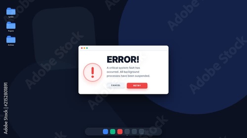 Generic Desktop Interface Displaying Critical System Error Popup Graphic Animation