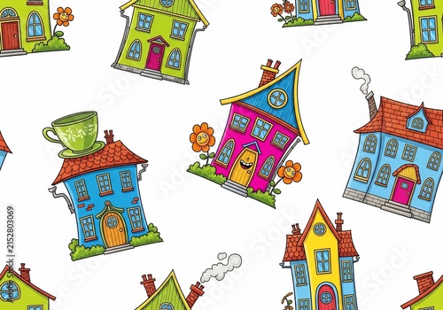 Whimsical Hamlet: A Quirky Canvas of Colorful Cottages