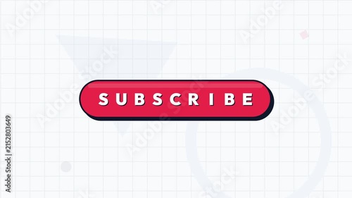 Red animated subscribe button with white text on minimalist grid background motion graphic