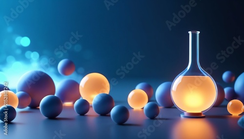 Colorful molecular particles and laboratory flask concept