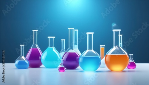 Colorful laboratory glassware for chemistry and science research