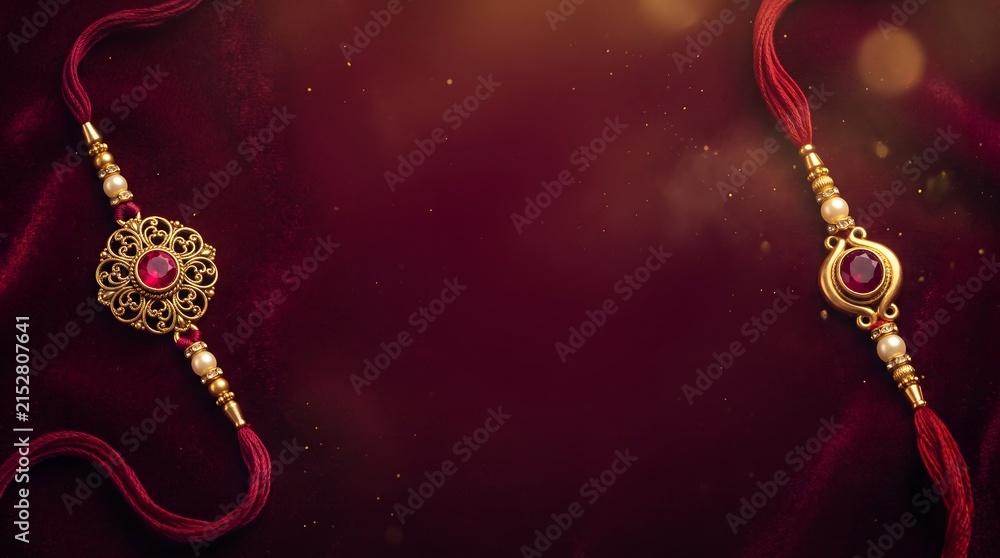 Naklejka premium Raksha bandhan background with decorative traditional rakhi bracelets on red velvet