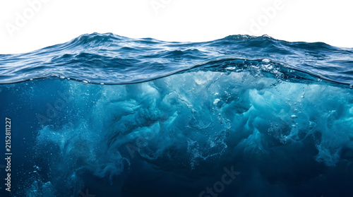 Ocean Wave Cross Section with Underwater View and Blue Water