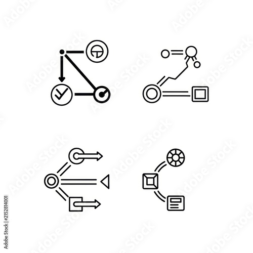 Abstract process flow and technical logic icons.
