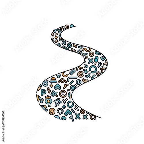 Abstract s-curve path formed by geometric symbol icons.