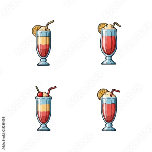 Assorted tropical fruit cocktails in tall glasses