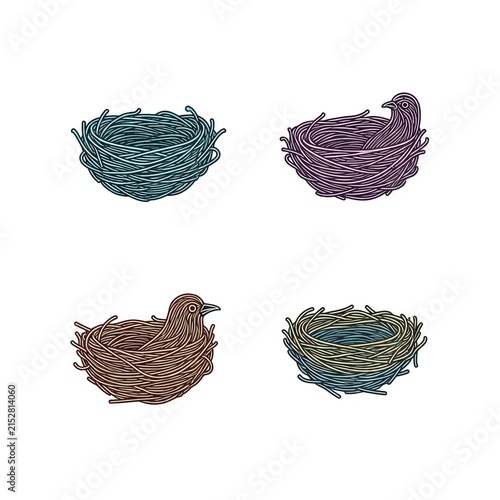 Bird nest vector icon set.