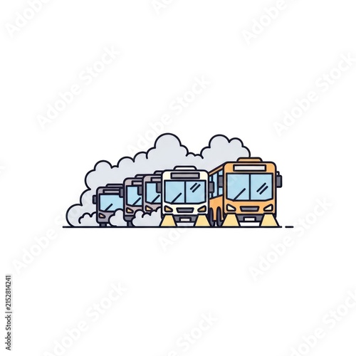 Fleet of modern city buses in transit.