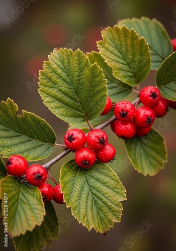 Autumn's Crimson Jewels: A Branch Laden with Scarlet Berries