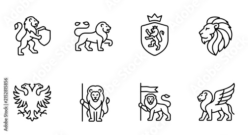 Photography Heraldic Lion and Eagle Icons, Royal Crest Symbols, Vintage Emblem Vector Set
