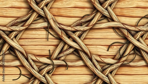 Close up of interwoven natural rattan