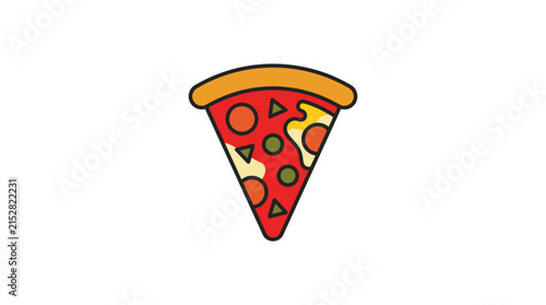 A colorful flat vector illustration of a single slice of delicious pepperoni pizza
