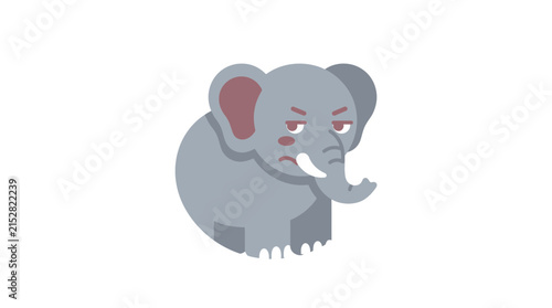 A stylized illustration of a grumpy grey elephant on a white background