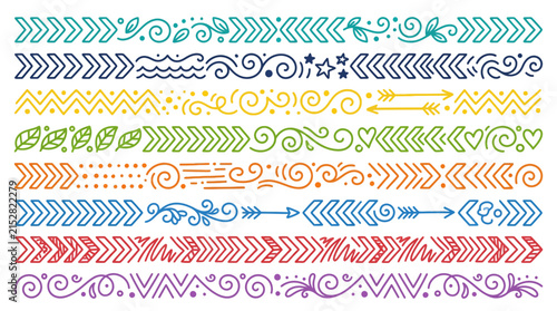 A collection of colorful hand drawn decorative borders and dividers