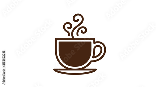 A simple brown icon of a steaming hot cup of coffee on a white background