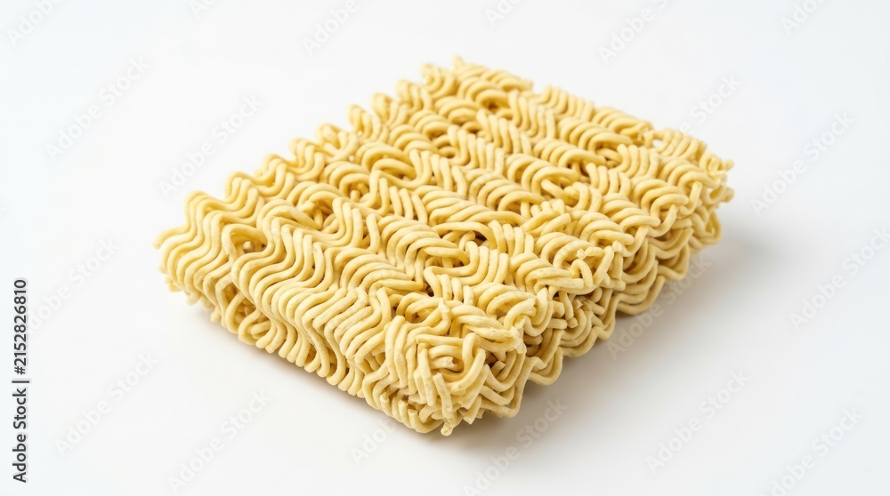 Fototapeta premium dried instant noodle block isolated on white background angled view